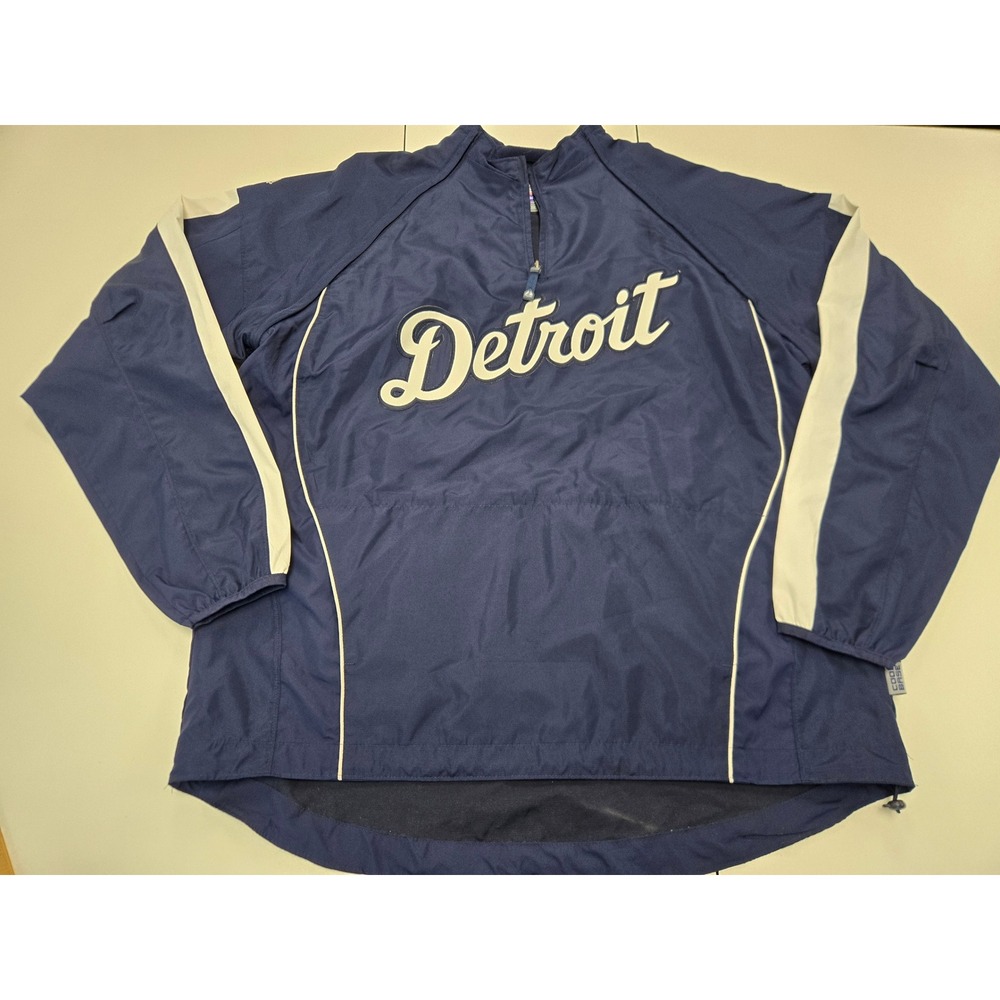 Majestic Detroit Tigers MLB Windbreaker Jacket Mens XL Navy Blue Cool Base